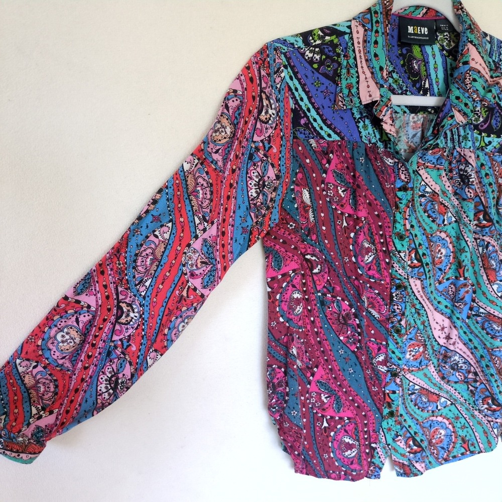 Maeve Anthropologie Colorful Paisley Boho S Fairy Festival Blouse Mixed Print - Picture 3 of 9